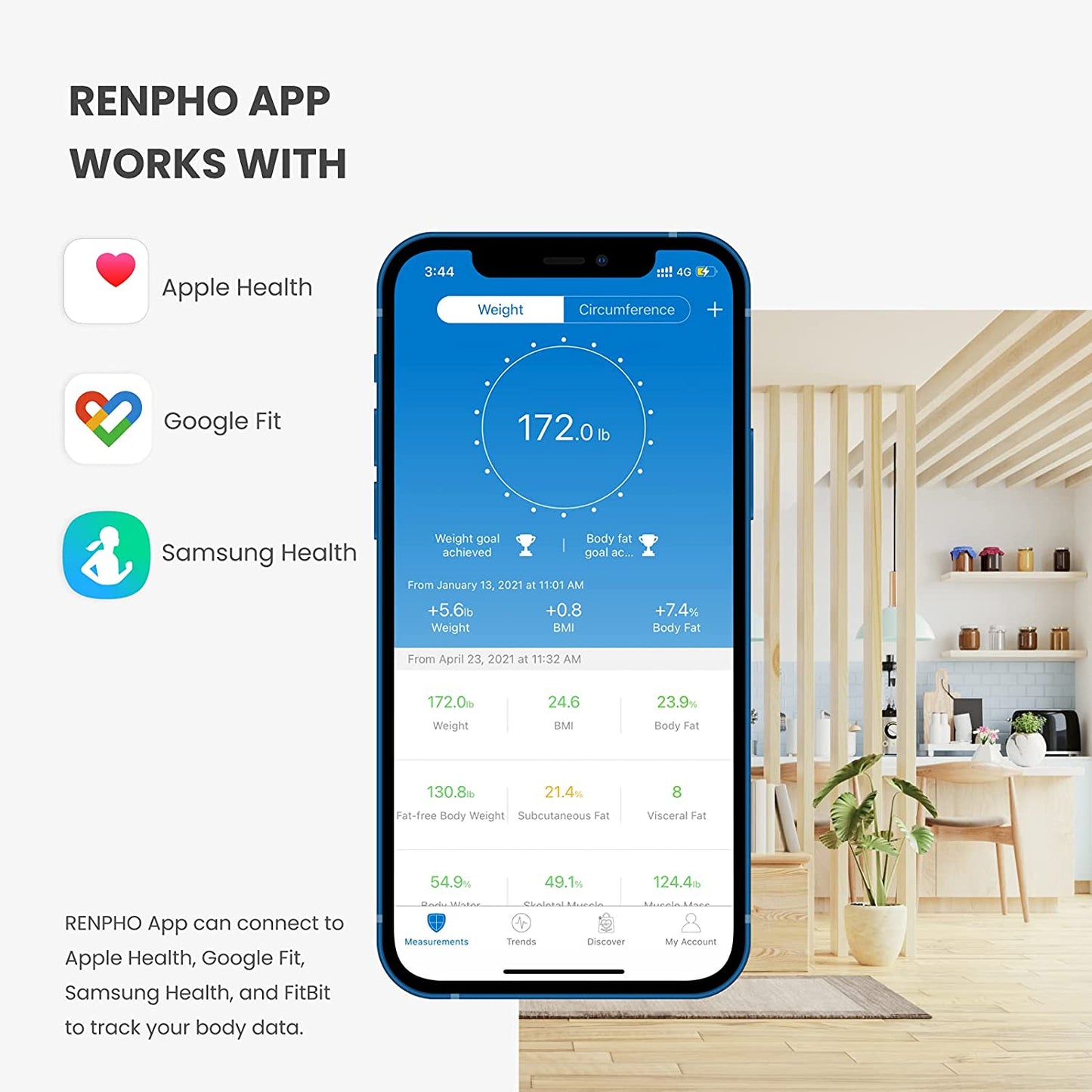 RENPHO Digital Body Weight Scale, Bluetooth Smart Scales for Weight, 400 lbs, White